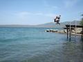 Jumping into the warm clear waters of Laguna De Apoyo