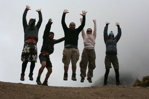 Team Jumping for joy at reaching Dead Womans Pass