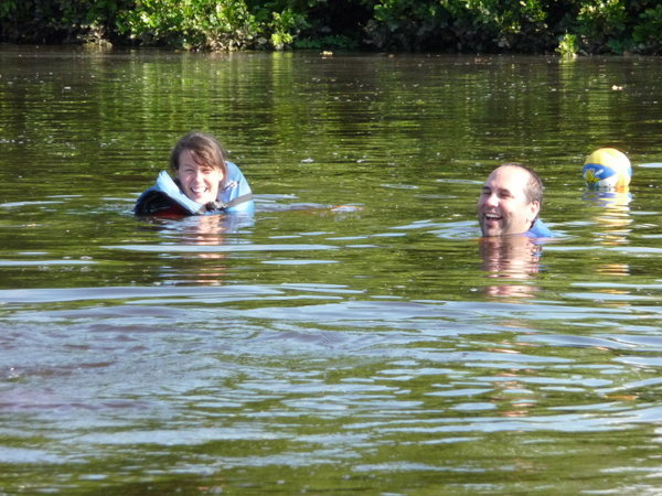 Gordon & Ann having fun with River Dolphins