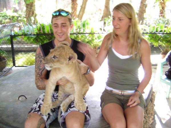 Me and Gem with a lion cub