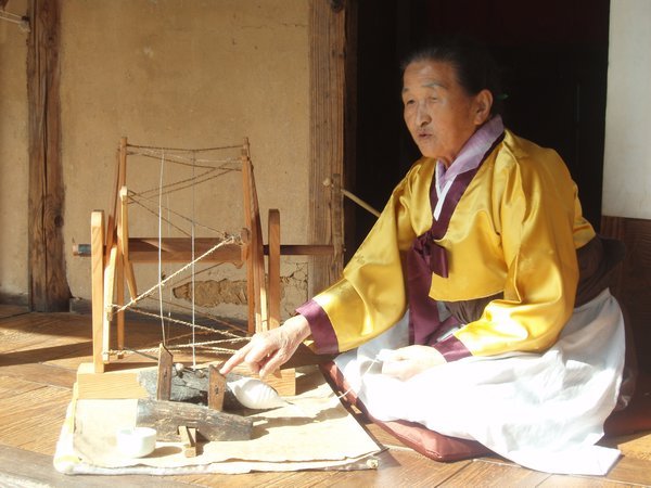 Korean Lady weaving Silk