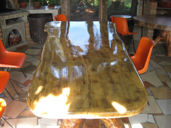 Beautiful table Julio created out of a slab of wood which was given to him.