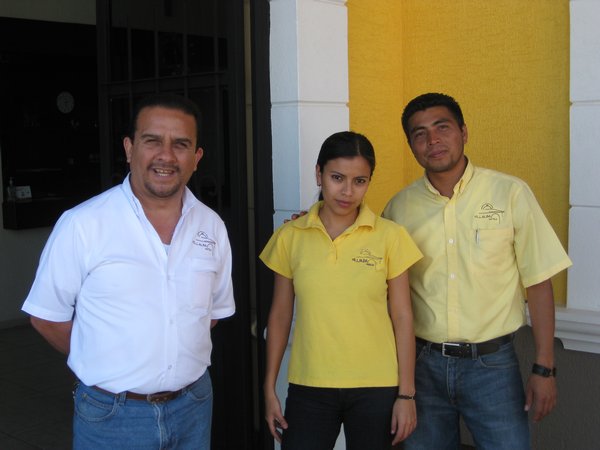 Our hosts Rodolfo, Sayami and Darvi at Villalba Suites Hotel in Comitan, Mexico.