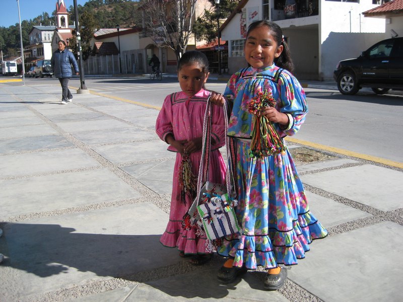 Little girls selling crafts in Creel.  Their mother gave me permission to take their photograph after I offered ten pesos.