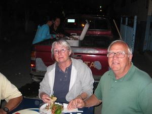Ray and me celebrating our anniversay at a taco stand in Villa Corona, Mexico.  