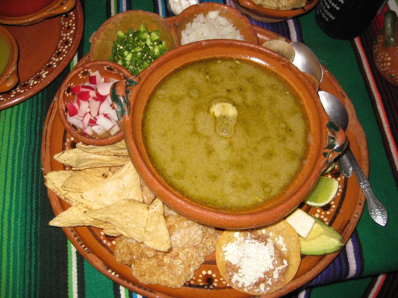 Ray’s grande (large) bowl of pozole with all the sides.