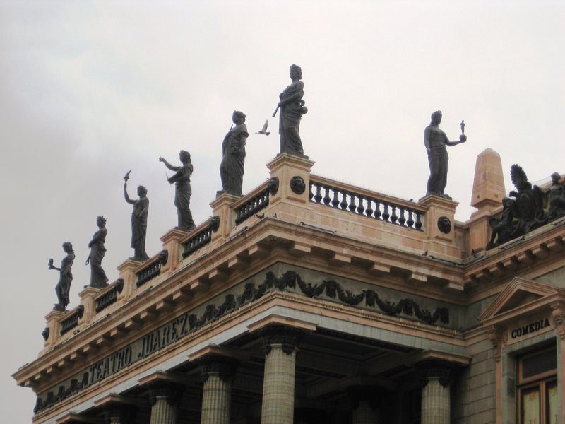 Roof of Teatro Juarez in Guanajuato.  They wanted 35 pesos per head to look inside.  We passed.