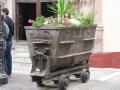 Old mining carts now used for planters.
