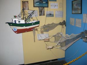Replica of a shrimp boat in the aquarium museum.