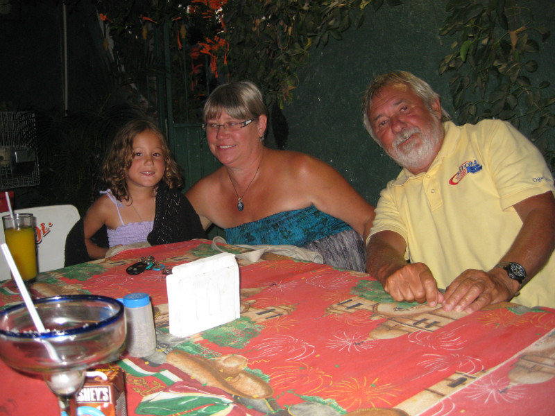 Paul, Terry and Abigail at Ava's Restaurant in Melaque.