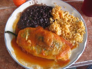 Our chile rellanos were served with rice and beans.  Yummo!