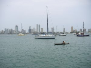 Here we are anchored in Cartagena