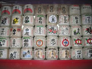 Sake sacrifices at the Meiji shrine