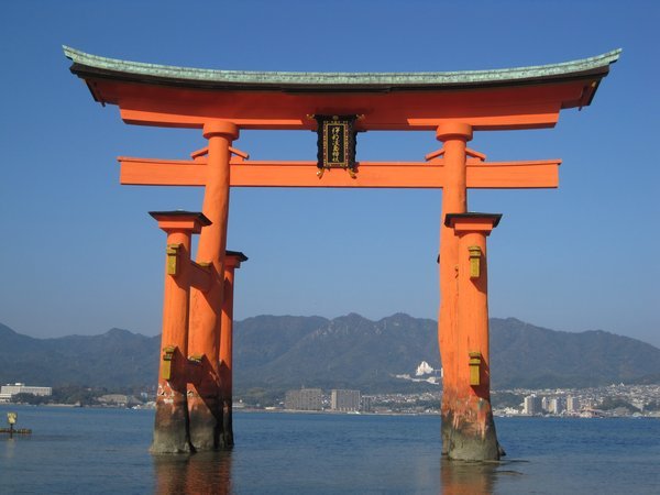 The legs of the Torii stand directly on the sea bed
