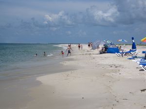 The white sands and clear waters on Dauphin Island
