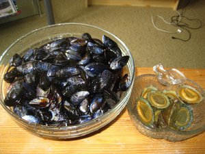 Fresh blue mussels and limpets for a seafood soup we would have this night for dinner