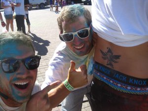 It was Gustav's 25th birthday at the Hold One festival so we made him get a temporary tattoo of a fairy on his lower back as any good friend should
