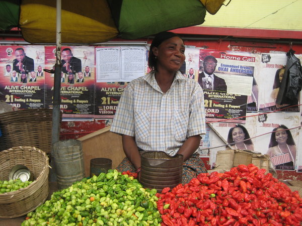 Woman selling peppers, Kaneshie market