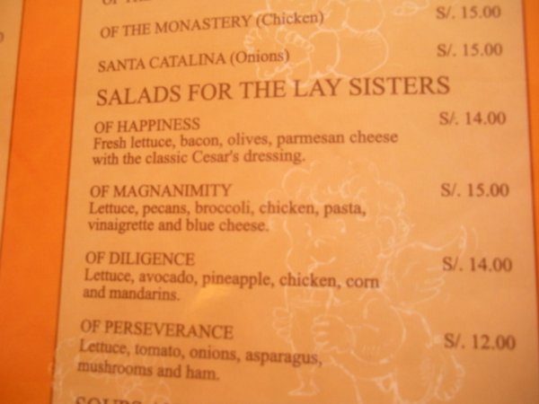 amusing monestry menu