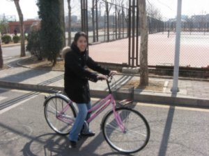 I use my pretty pink bike to get everywhere.