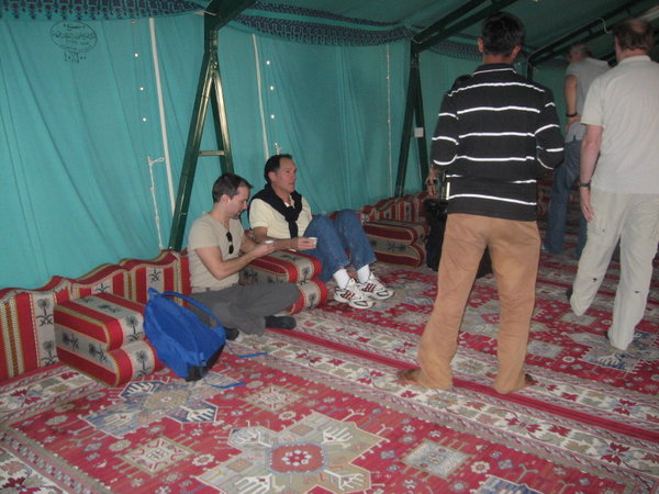 Inside the tent:  Comfortable cushions and lots of carpets
