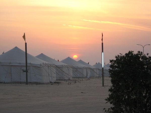 Sunset over the tents
