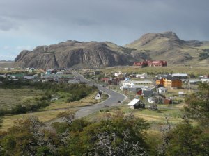 the entire town of El Chalten in the middle of the valley