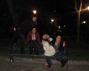 Being silly on ¨our bench¨