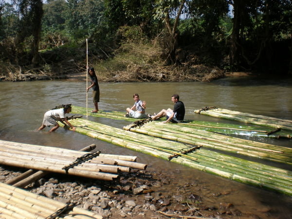 Becka & Si on the bamboo raft