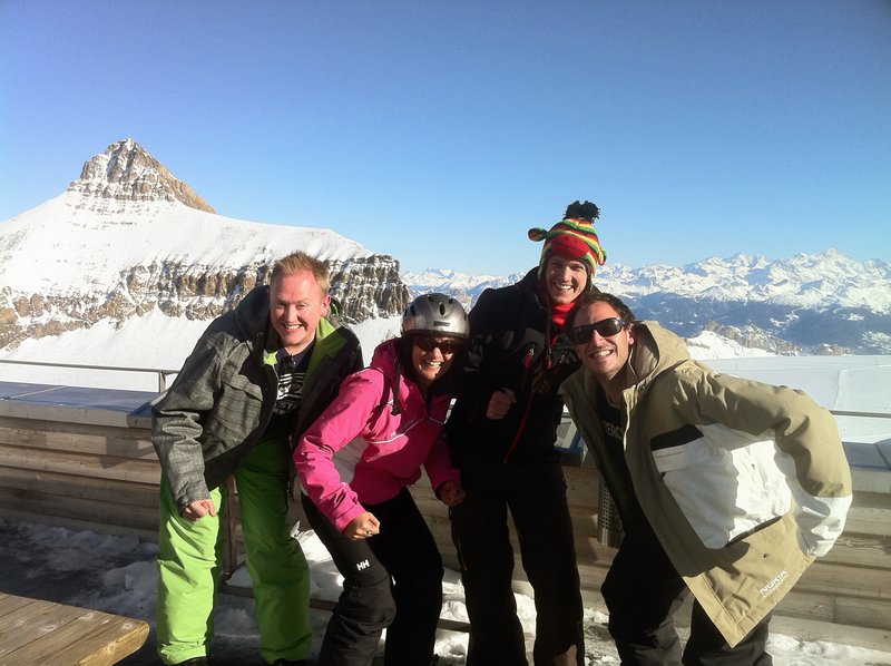 Barclays guys posing at the top of Les Diablerets