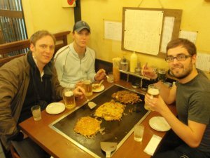 Eating Okonomiyaki at Tombe
