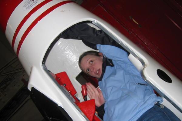Emily taking off in the Transport Museum