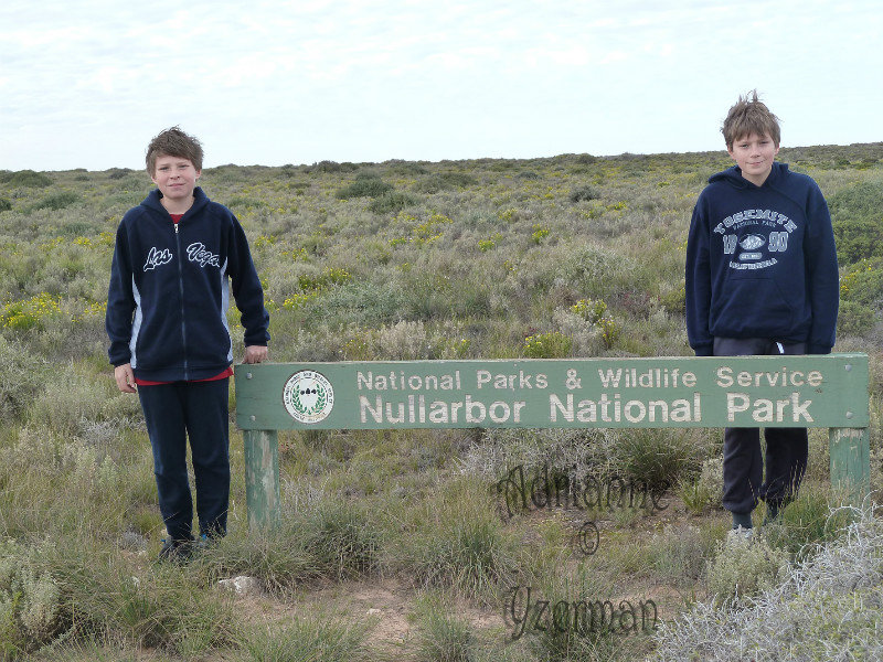 Boys With Nullarbor National Park Sign