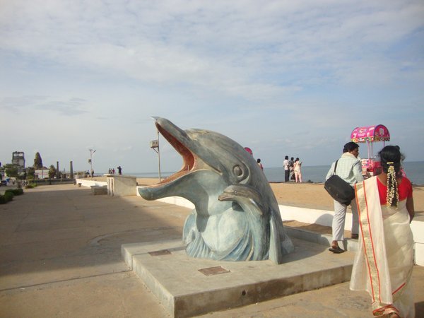 Dolphin shaped drinking fountain