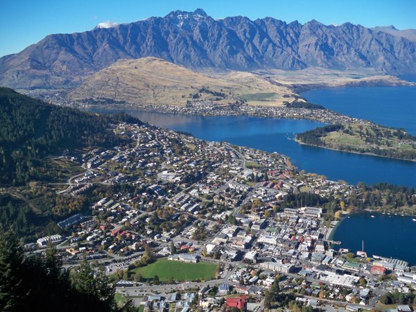 Arial view of Queenstown and Lake Wakatipu