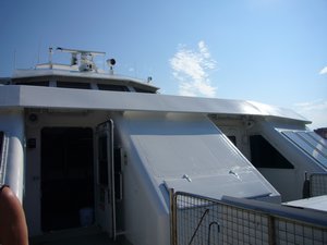 boarding the catamaran