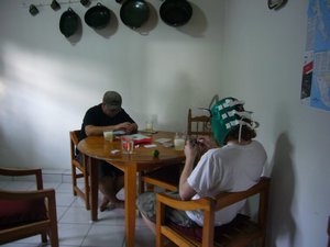 playing cards in the kitchen