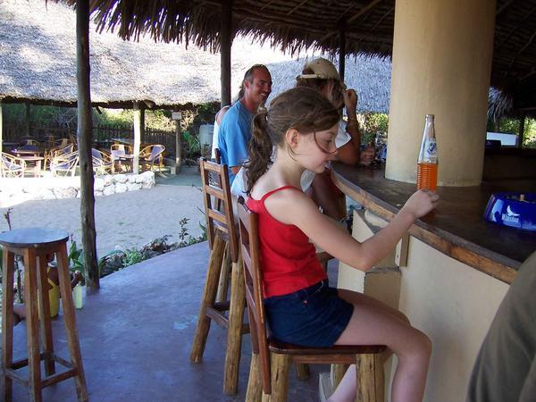 Anja drinking soda at the bar