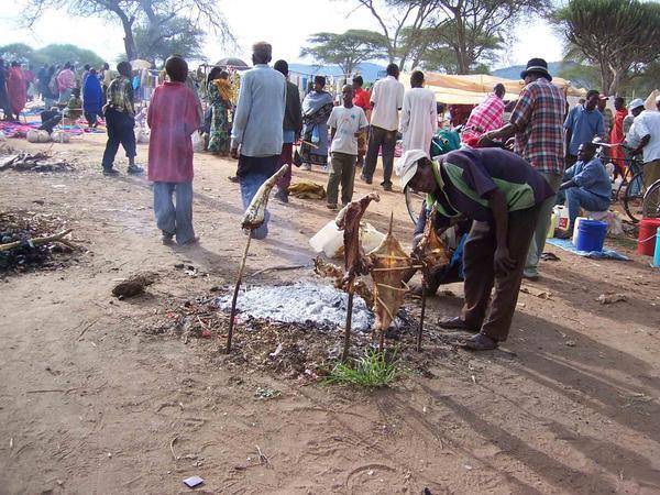 Goat roasted on an open fire