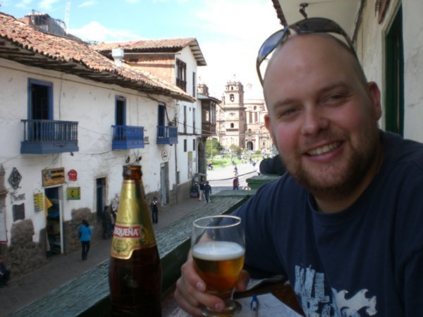 Enjoying a beer in Cusco