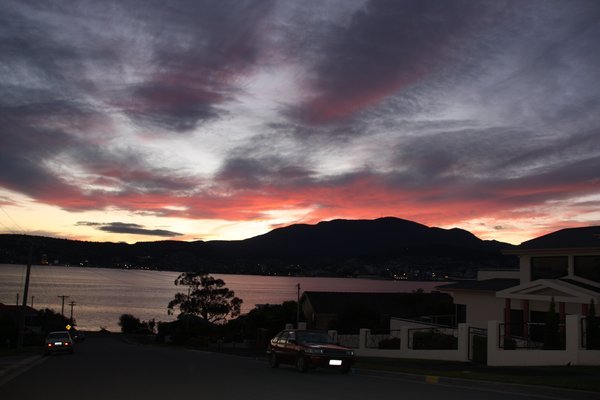 Mount Wellington and Hobart at sunset