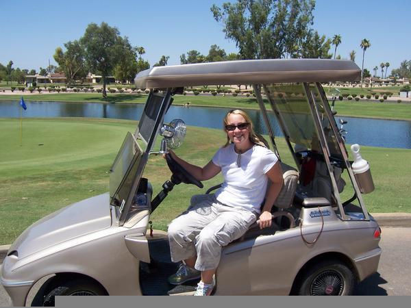 Em and the golf buggy