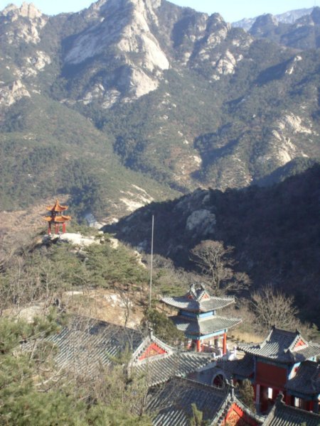 Temple and mountains