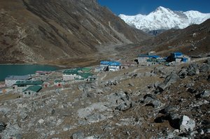 Gokyo Village seen from the trail to Tagnag