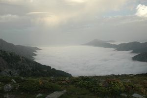 Carpet of fog in one of the valleys below