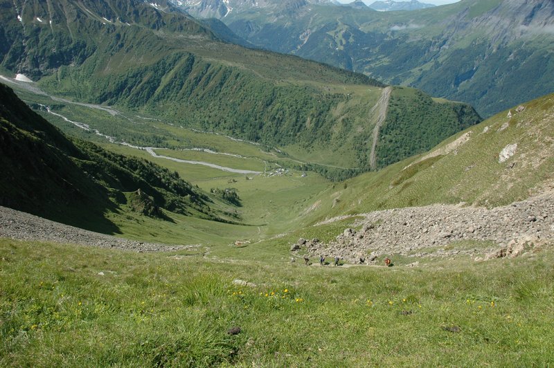 Looking down into the Miage Valley
