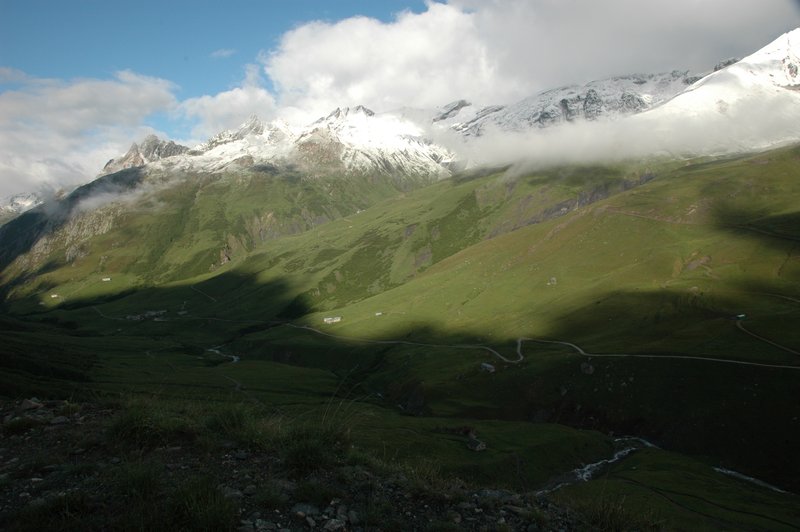 View down to Ville Des Glaciers on the way up to Col de la Seigne