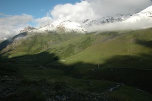 View down to Ville Des Glaciers on the way up to Col de la Seigne