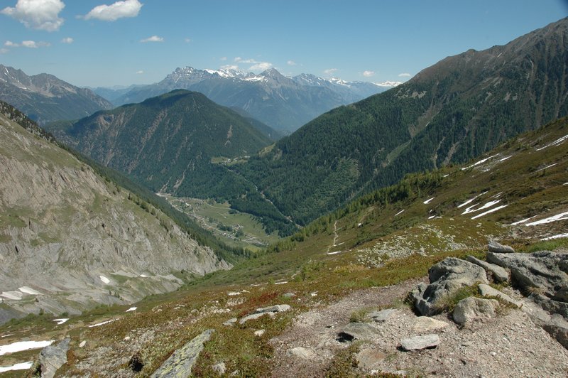 View of Trient at the bottom and Col de la Forclaz above