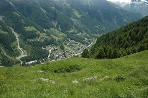 View of Zinal on the way down from Sorebois